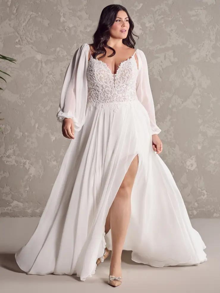 Applique Illusion Chiffon Plus Size Wedding Dress