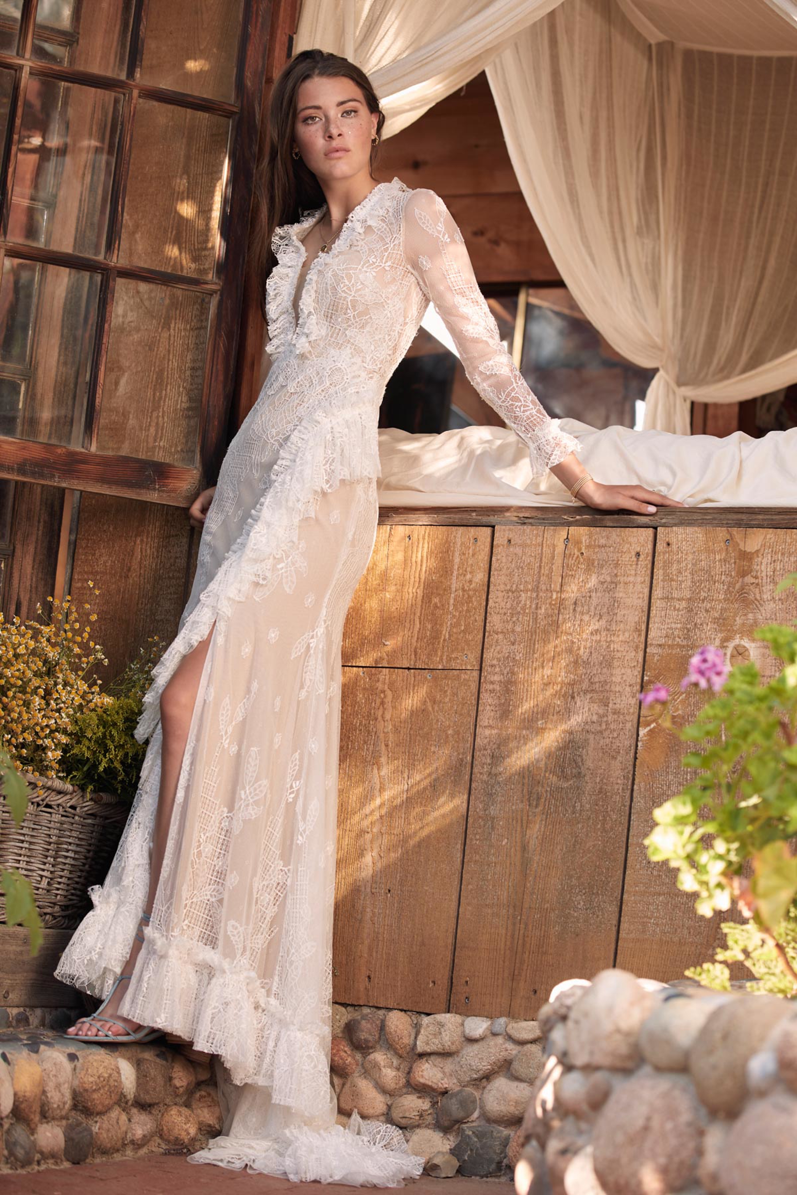 Watters long shop sleeve wedding dress